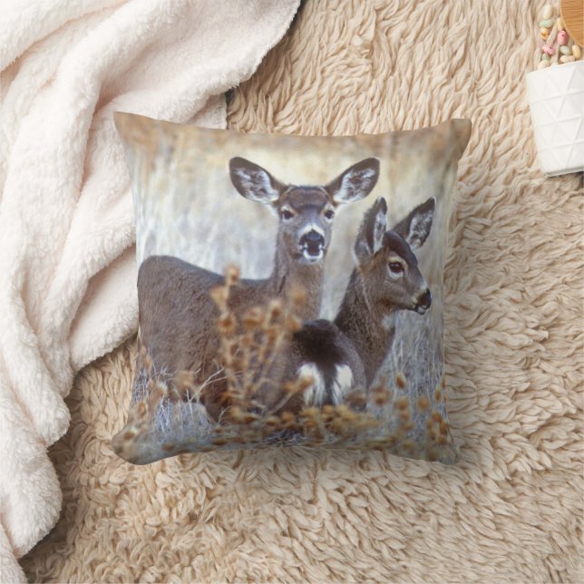 Wild Mule Deer Pair | California Throw Pillow (Blanket)