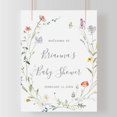 Wild Multicolor Floral Baby Shower Welcome Poster
