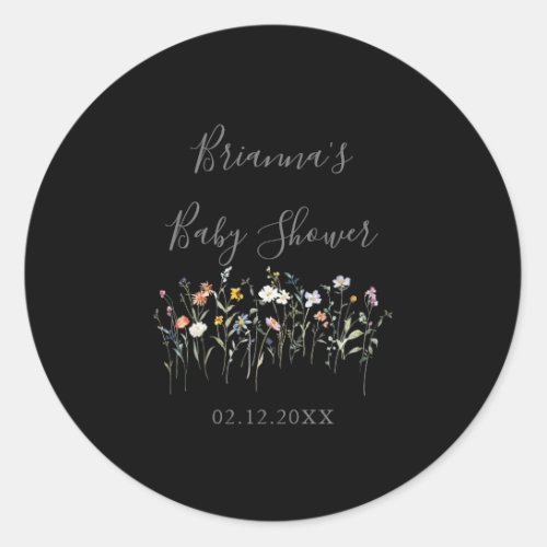 Wild Multicolor Floral Black Baby Shower Favor Classic Round Sticker