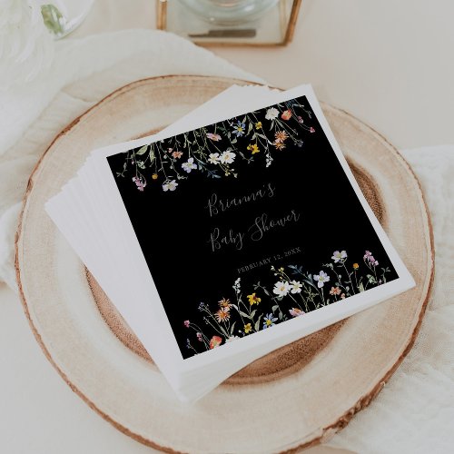 Wild Multicolor Floral Black Baby Shower Napkins