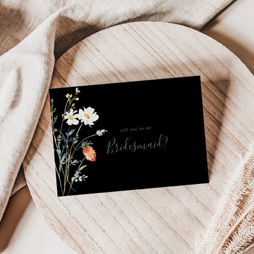 Wild Multicolor Floral Black Bridesmaid Proposal Note Card