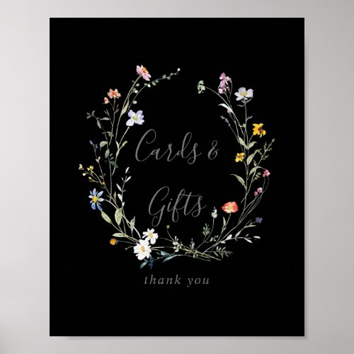 Wild Multicolor Floral Black Cards and Gifts Sign