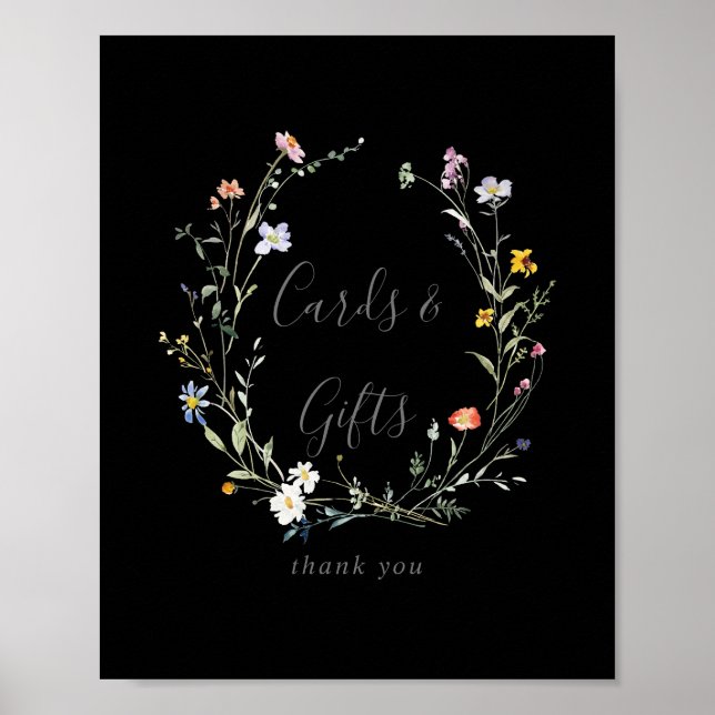 Wild Multicolor Floral Black Cards and Gifts Sign (Front)
