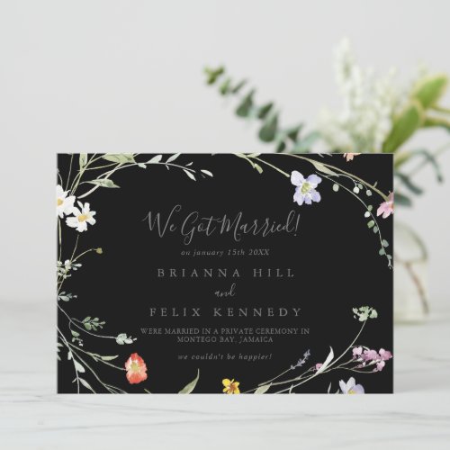 Wild Multicolor Floral Black Elopement Announcement