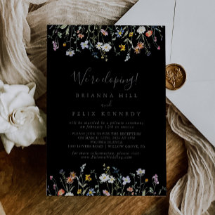 Wild Multicolor Floral Black Elopement Reception Invitation