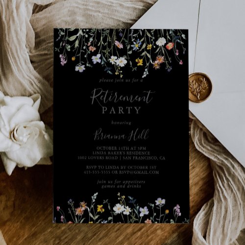 Wild Multicolor Floral Black Retirement Party Invitation
