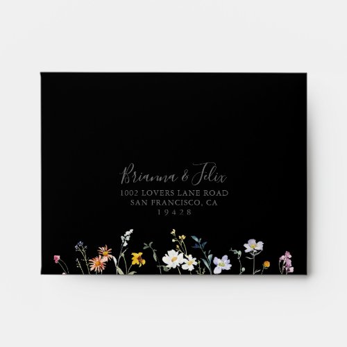 Wild Multicolor Floral Black Self_Addressed RSVP Envelope