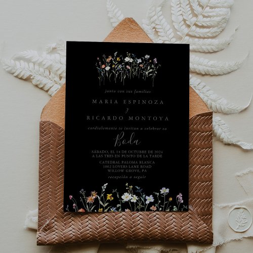 Wild Multicolor Floral Black Spanish Wedding Invitation