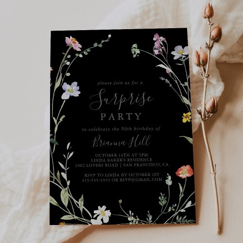 Wild Multicolor Floral Black Surprise Party Invitation