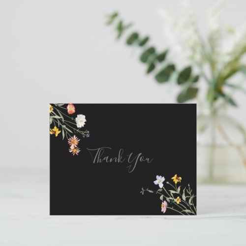 Wild Multicolor Floral Black Thank You Postcard