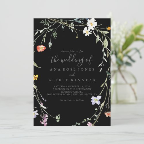 Wild Multicolor Floral Black The Wedding Of Invitation