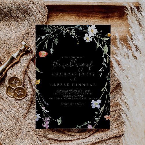 Wild Multicolor Floral Black The Wedding Of Invitation