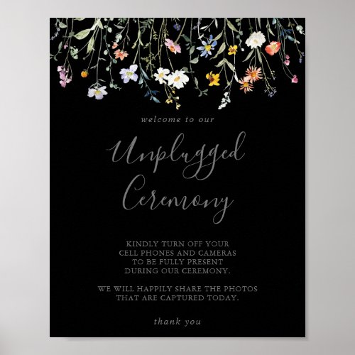 Wild Multicolor Floral Black Unplugged Ceremony  Poster