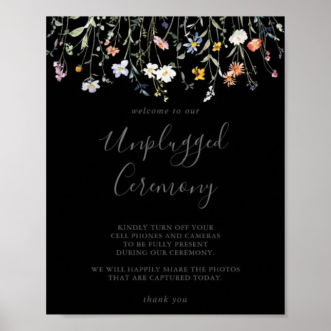 Wild Multicolor Floral Black Unplugged Ceremony  Poster (Front)