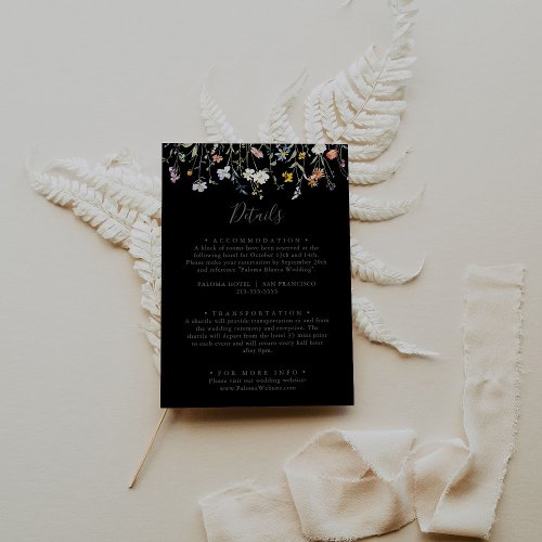 Wild Multicolor Floral Black Wedding Details Enclosure Card