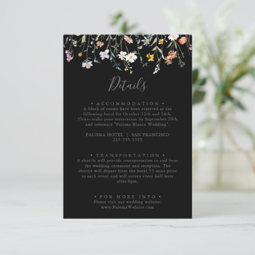 Wild Multicolor Floral Black Wedding Details Enclosure Card