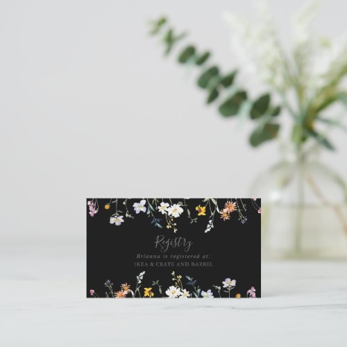 Wild Multicolor Floral Black Wedding Gift Registry Enclosure Card