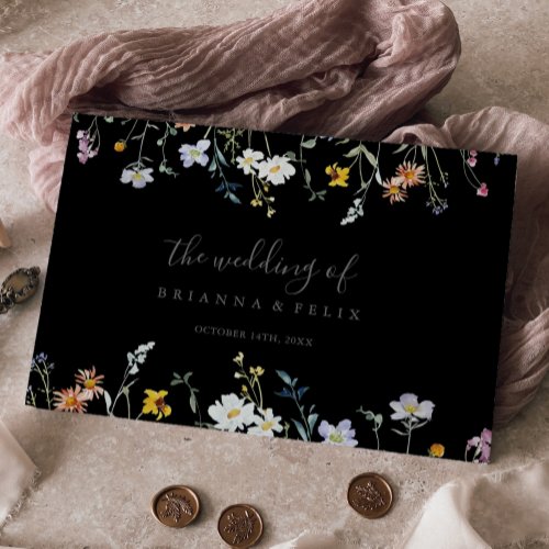 Wild Multicolor Floral Black Wedding Guest Book