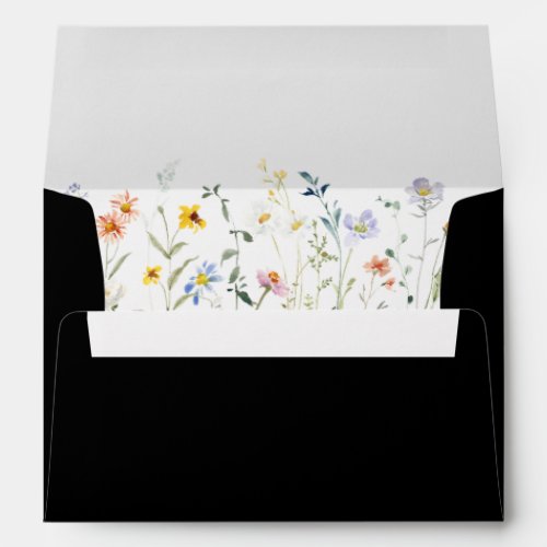 Wild Multicolor Floral Black Wedding Invitation  Envelope