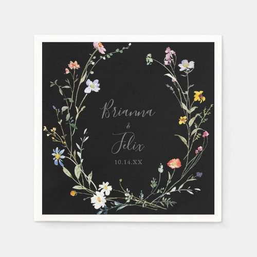 Wild Multicolor Floral Black Wedding Napkin