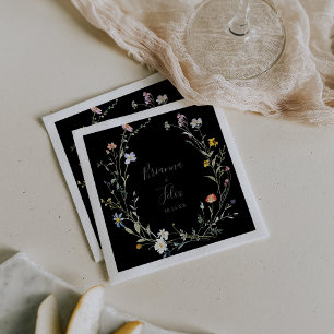 Wild Multicolor Floral Black Wedding Napkin