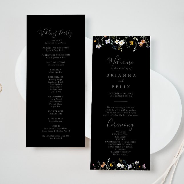 Wild Multicolor Floral Black Wedding Program (Creator Uploaded)