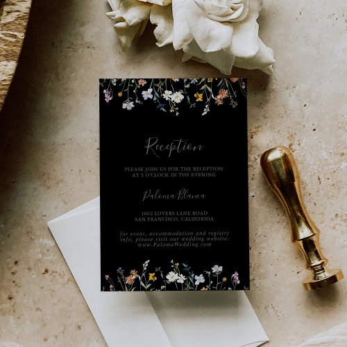 Wild Multicolor Floral Black Wedding Reception Enclosure Card