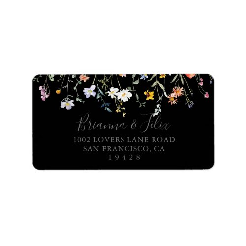 Wild Multicolor Floral Black Wedding RSVP Address Label