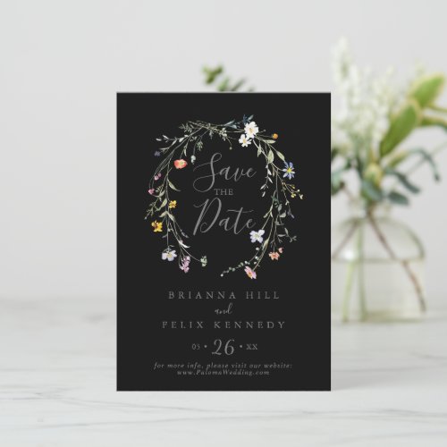 Wild Multicolor Floral Black Wedding Save The Date