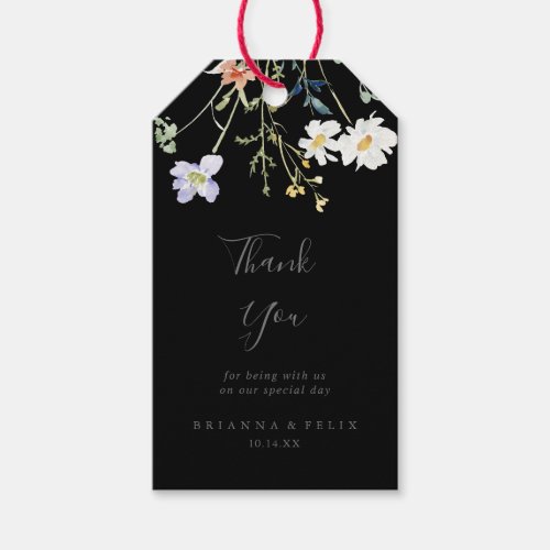 Wild Multicolor Floral Black Wedding Thank You Gift Tags