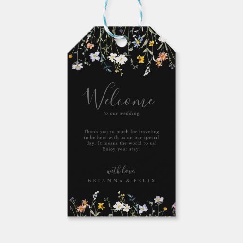 Wild Multicolor Floral Black Wedding Welcome Gift Tags