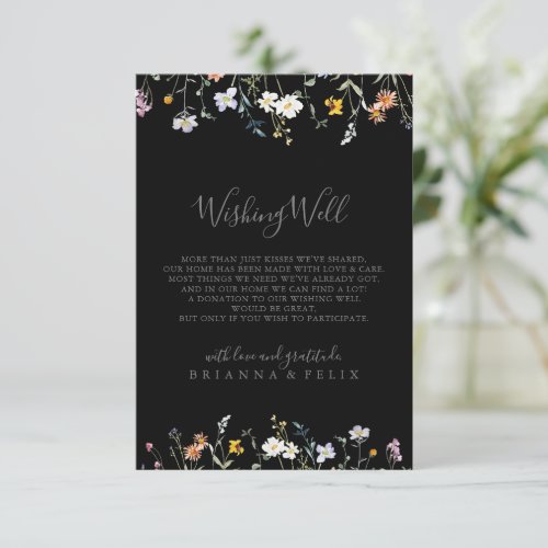 Wild Multicolor Floral Black Wedding Wishing Well Enclosure Card