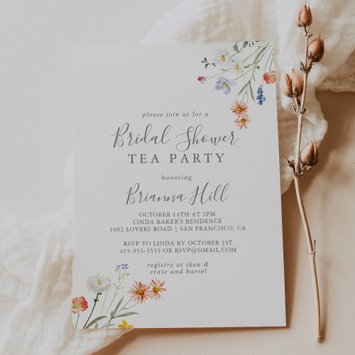 Wild Multicolor Floral Bridal Shower Tea Party Invitation