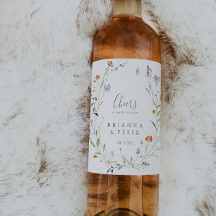 Wild Multicolor Floral Cheers Wedding Wine Labels