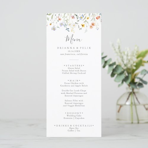 Wild Multicolor Floral Dinner Menu