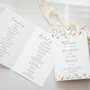 Wild Multicolor Floral Folded Wedding Program