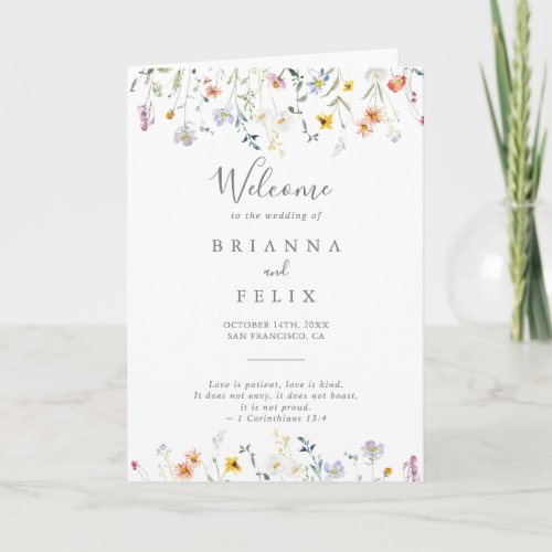 Wild Multicolor Floral Folded Wedding Program