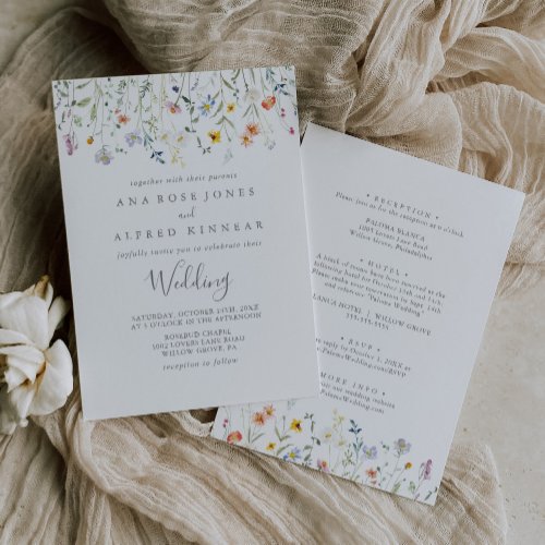 Wild Multicolor Floral Front  Back Wedding Invitation