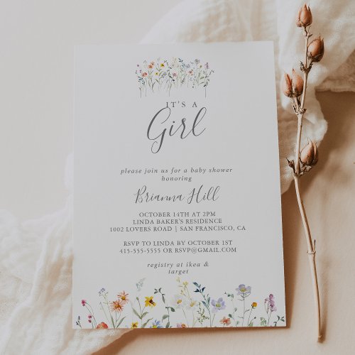 Wild Multicolor Floral Its A Girl Baby Shower Invitation