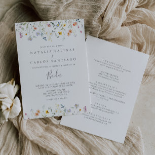 Wild Multicolor Floral Spanish Front Back Wedding Invitation