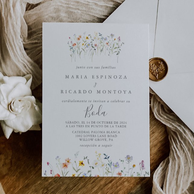 Wild Multicolor Floral Spanish Wedding Invitation (Creator Uploaded)