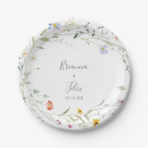 Wild Multicolor Floral Wedding Cake Paper Plates