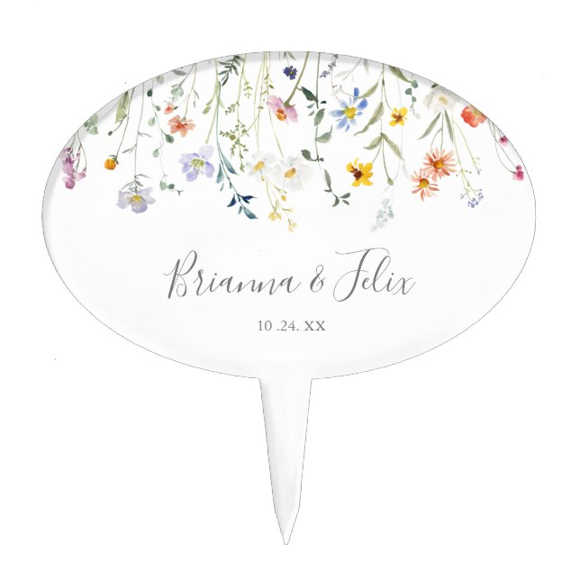 Wild Multicolor Floral Wedding Cake Topper (Front)