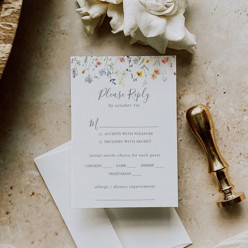 Wild Multicolor Floral Wedding Menu Choice RSVP