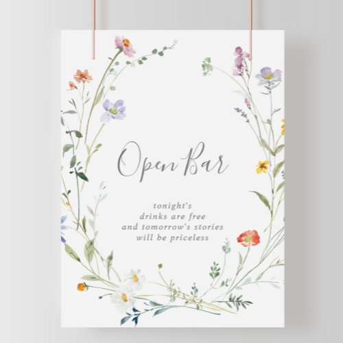 Wild Multicolor Floral Wedding Open Bar Sign
