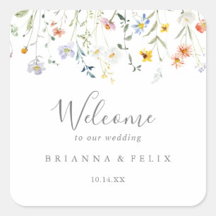 Wild Multicolor Floral Wedding Welcome Square Sticker