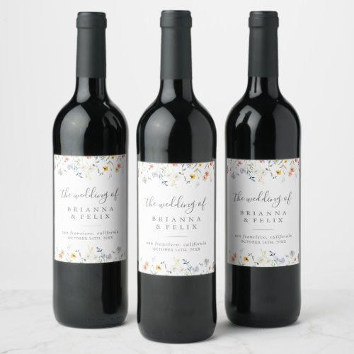 Wild Multicolor Floral Wedding Wine Labels