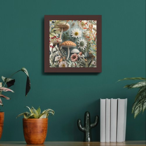 Wild mushrooms and flowers digital art framed art
