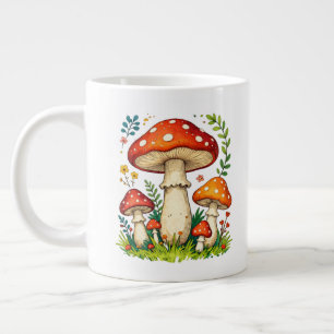 Wild mushrooms and flowers in grass forest nature giant coffee mug
