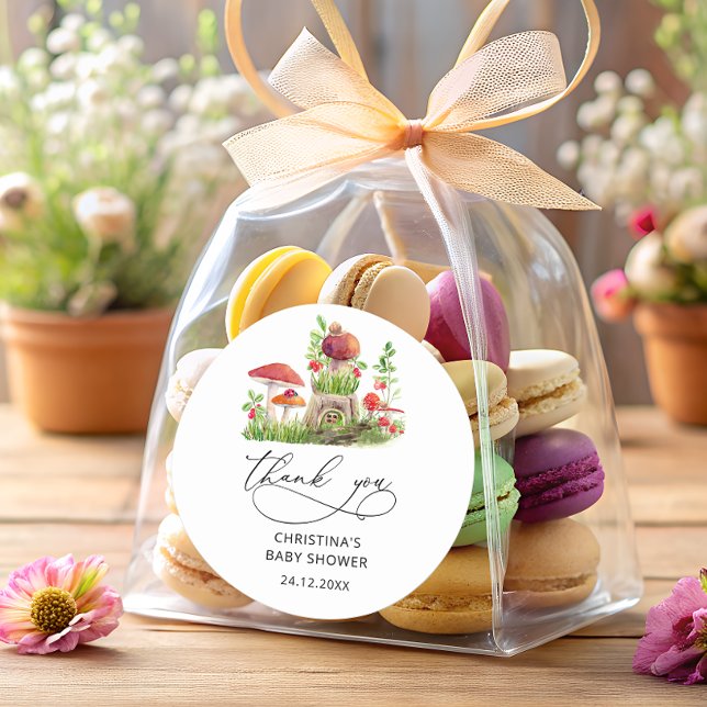 Wild Mushrooms Baby Shower Favor Classic Classic Round Sticker (Creator Uploaded)